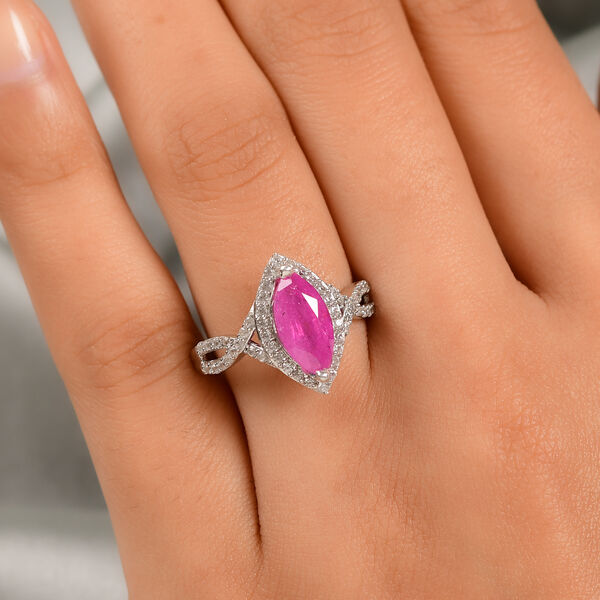Premium Ilakaka rosa Saphir und Zirkon Ring, 925 Silber platiniert image number 3