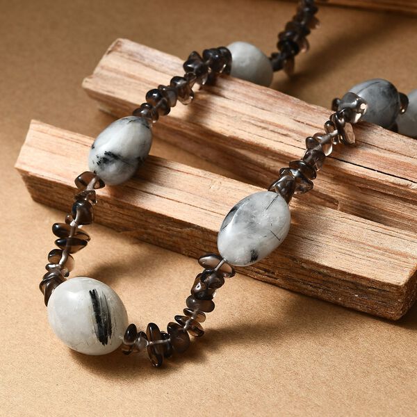 Schwarze Rutil Quarz und Rauchquarz Halskette, 60cm - 445 ct. image number 1