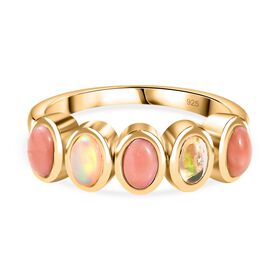 AA Pfirsich Opal, Natürlicher, äthiopische Welo Opal Ring, 925 Silber vergoldet (Größe 19.00) ca. 0.90 ct
