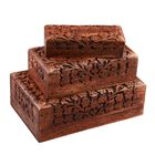 3er Set Handgeschnitzes Boxen aus Sheeshamholz mit Kaschmir und Schmetterling, 21x13 cm