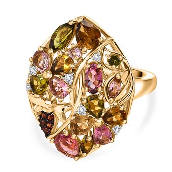 GP Italienische Garten Kollektion - AA Mehrfarbiger-Turmalin Ring, 925 Silber 750 Gelbgold Vermeil (Gr&ouml;&szlig;e 19.00) ca. 2.70 ct