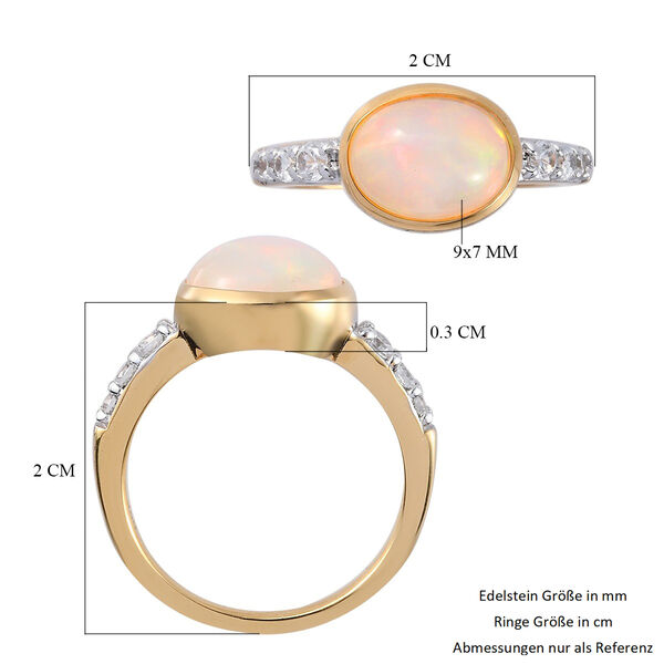 Nat&uuml;rlicher &Auml;thiopischer Opal und Zirkon Solit&auml;r Ring 925 Silber 585 Vergoldet image number 6