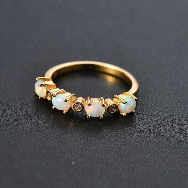 AA Natürlicher, äthiopischer Welo Opal, Weißer Zirkon Ring 925 Silber 750 Gelbgold Vermeil (Größe 18.00) ca. 0,58 ct image number 3