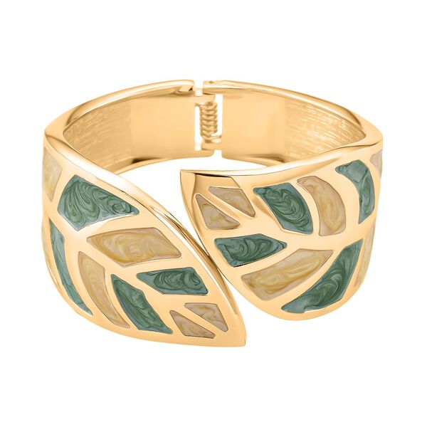 Emaille-Armband in Grün und Creme mit Blattmuster, ca. 17 cm image number 0