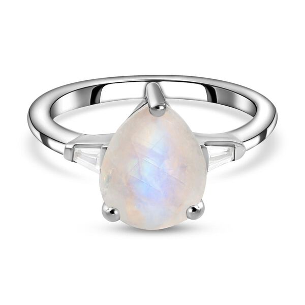 Premium Regenbogen Mondstein und Zirkon-Ring, 925 Silber platiniert  ca. 2,46 ct