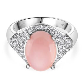 D'Joy Natürlicher Rosa Königsmuschel Perle, Weißer Zirkon Ring 925 Silber rhodiniert (Größe 20.00) ca. 3,79 ct
