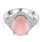 D'Joy Natürlicher Rosa Königsmuschel Perle, Weißer Zirkon Ring 925 Silber rhodiniert (Größe 20.00) ca. 3,79 ct