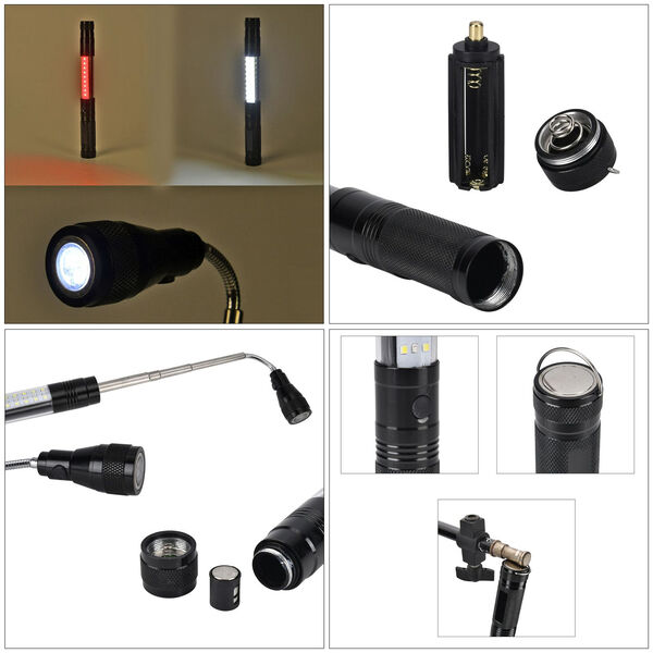 Multifunktionale LED-Taschenlampe mit Magnetkopf, 4 Lichtmodi, flexibler Schaft und Haken, Schwarz image number 2