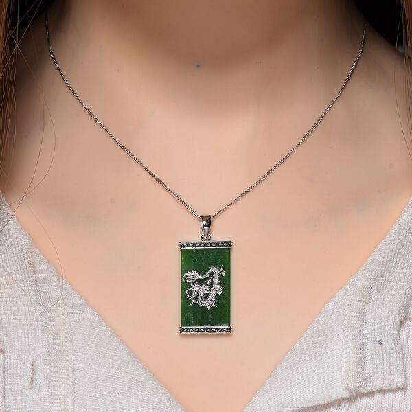 Grüne Jade Drachen-Anhänger mit Kette, 925 Silber rhodiniert, ca. 17.24 ct image number 2