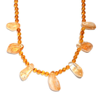 EVER TRUE Citrin, Bernstein Halskette ca. 45 cm + 5 cm Extender, 316L Edelstahl 750 Vergoldet