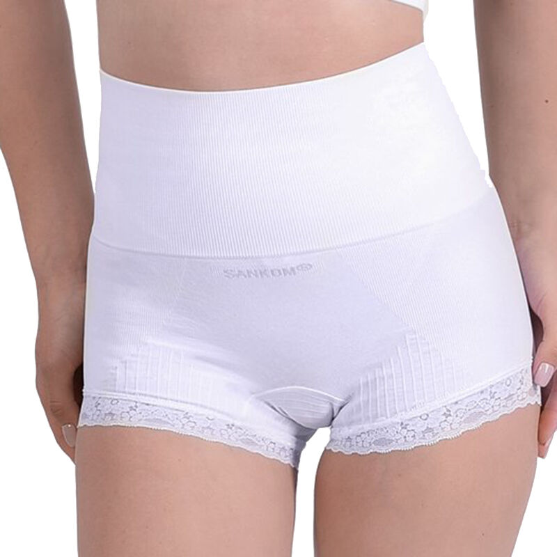 SANKOM Damen Haltungskorrektur Panty mit Spitze Shapewear, Größe L/XL, Weiß image number 0