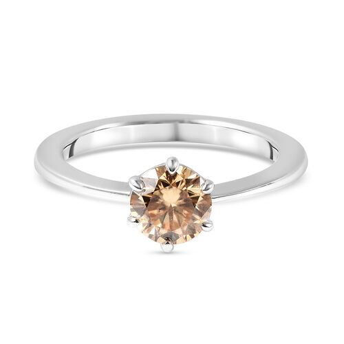 Champagner Moissanit Solitär Ring 925 Silber Rhodium-Überzug image number 0