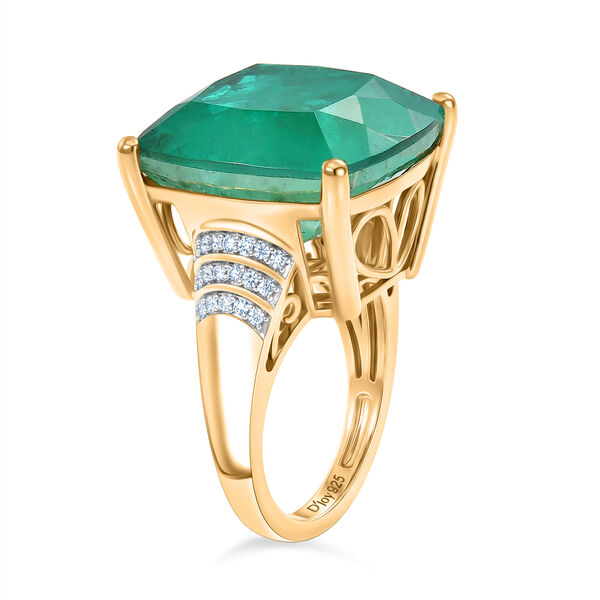 D'Joy - Hoch gefasster Cocktail Smaragd-Quarz Triplette, Wei&szlig;er Zirkon Ring 925 Silber 750 Gelbgold Vermeil (Gr&ouml;&szlig;e 19.00) ca. 24.64 ct image number 4