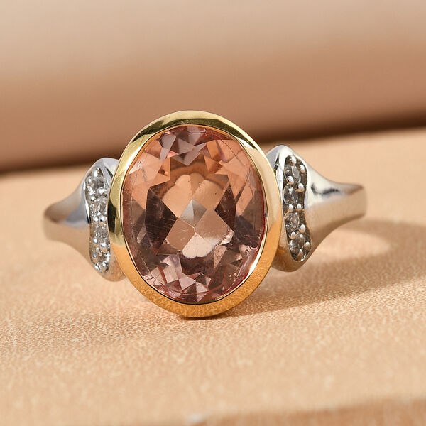 Morganit Triplett Quarz und Zirkon Ring 925 Silber Bicolor image number 2