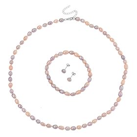 D'Joy AA Mehrfarbige Süßwasser Perle (6-7 mm) Schmuckset 925 Silber rhodiniert