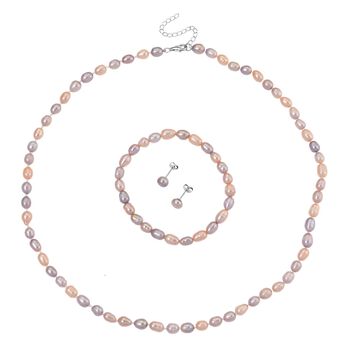 D'Joy AA Mehrfarbige S&uuml;&szlig;wasser Perle (6-7 mm) Schmuckset 925 Silber rhodiniert