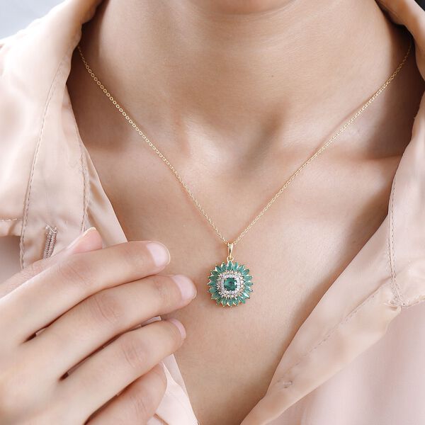 Kagem Sambischer Smaragd Anh&auml;nger mit Kette, 925 Silber Gelbgold Vermeil ca. 2.93 ct image number 3