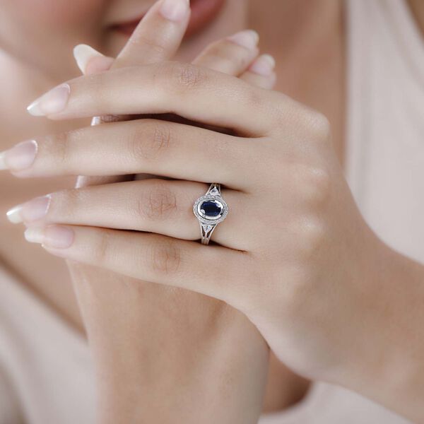 Kaschmir Kyanit, wei&szlig;er Zirkon Ring, 925 Silber platiniert (Gr&ouml;&szlig;e 19.00) ca. 1.61 ct image number 3