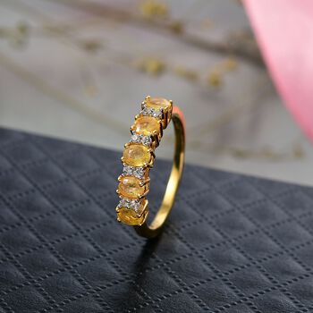 D'Joy Gelber Saphir, Wei&szlig;er Zirkon Ring 925 Silber 750 Gelb Vergoldet (Gr&ouml;&szlig;e 19.00) ca. 1,23 ct