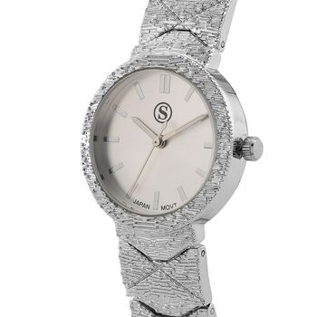 STRADA - Japanisches Uhrwerk, Wei&szlig;es Zifferblatt mit silberplattiertem Alloy Armband, 20 cm