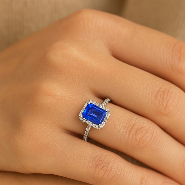 RHAPSODY zertifiziert und gepr&uuml;ft AAAA Tansanit und VS Diamant Ring in 950 Platin - 3 ct. image number 2