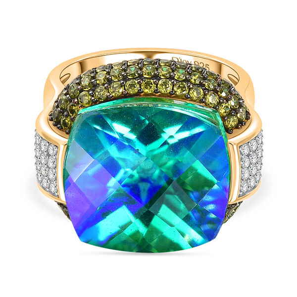 D'Joy Pfau Triplett Quarz, gr&uuml;ner und wei&szlig;er Zirkonia Ring