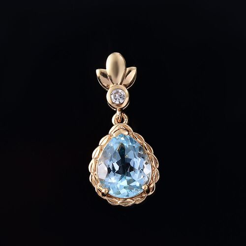 Himmelblauer Topas, Weißer Zirkon Anhänger Messing ca. 3.78 ct image number 1