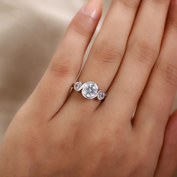 LUSTRO STELLA Hergestellt mit ZIRKONIA 3 Stein Ring 925 Silber Platin-Überzug (Größe 16.00) ca. 3,45 ct image number 3