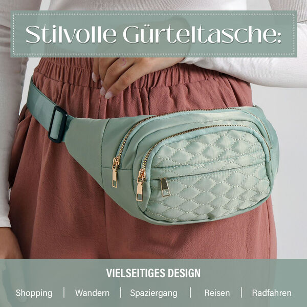 Nylon-Gürteltasche mit RFID-Schutz, 36x4x13cm, Mintgrün image number 2