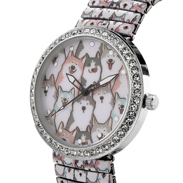 STRADA - Armbanduhr mit Katzenmotiv, Kristall-L&uuml;nette, Japanisches Uhrwerk, Edelstahlzugband, Reiner Edelstahl image number 3