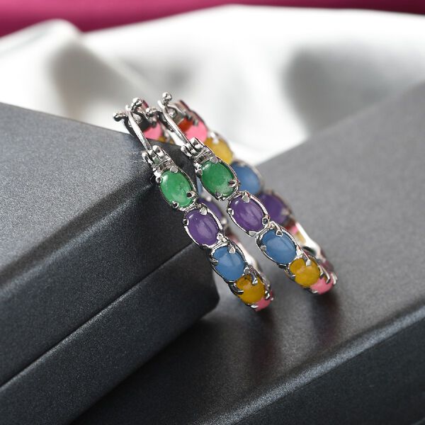 Mehrfarbige Jade Creolen in Edelstahl, ca. 11,99 ct image number 2