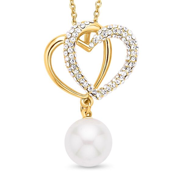 Wei&szlig;e Muschelkernperle und Kristall-Halskette in Goldton, 50 cm - 2,50 ct.