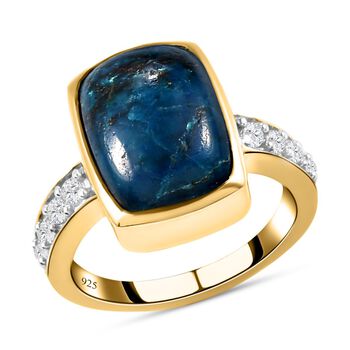 Nat&uuml;rlicher Tafelberg Shadowkite und wei&szlig;er Zirkon-Ring, 925 Silber vergoldet (Gr&ouml;&szlig;e 17.00) ca. 7,69 ct