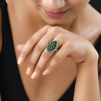 Nat&uuml;rlicher Chromdiopsid-Ring, 925 Silber platiniert (Gr&ouml;&szlig;e 20.00) ca. 4.54 ct