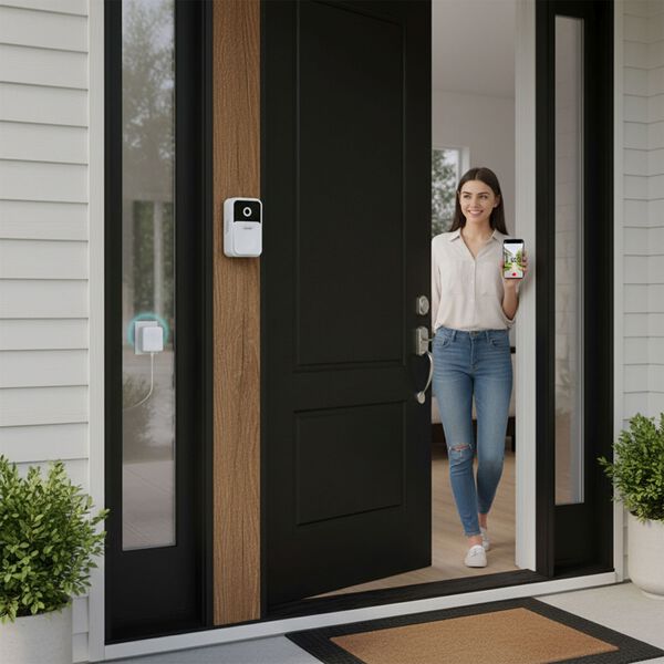 "Video Doorbell-white                                             Size:   9*9.8*5cm                                                                        Weight:  177g                                                                       Material:  plast image number 1