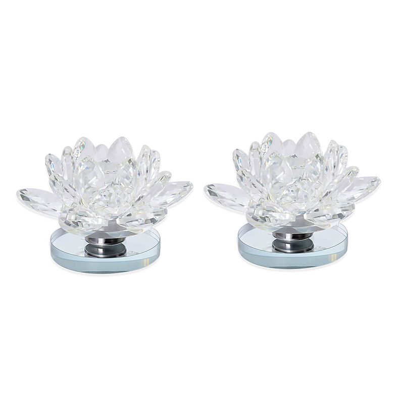 2er-Set Kristallklare Lotusblume mit Drehsockel und Geschenkbox image number 0