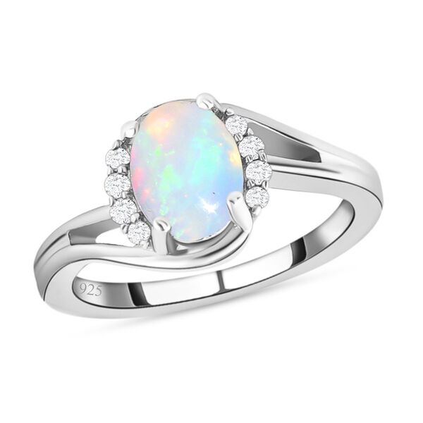 Nat&uuml;rlicher, &auml;thiopischer Opal und wei&szlig;er Zirkon-Ring, 925 Silber platiniert  ca. 1,01 ct image number 4