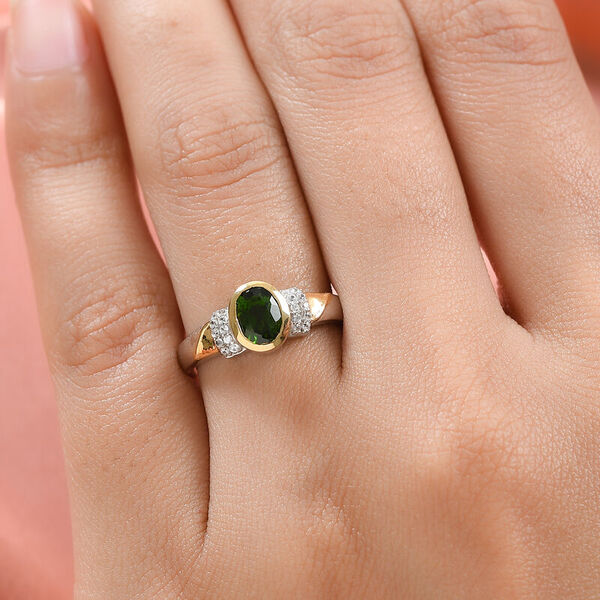 Nat&uuml;rlicher Chromdiopsid und Zirkon Ring 925 Silber Bicolor  ca. 0,98 ct image number 3
