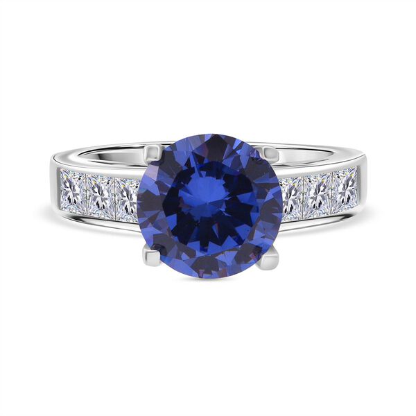 Lustro Stella Blauer Saphir-Farbener Zirkonia, Wei&szlig;er Zirkonia Ring 925 Silber rhodiniert (Gr&ouml;&szlig;e 17.00)