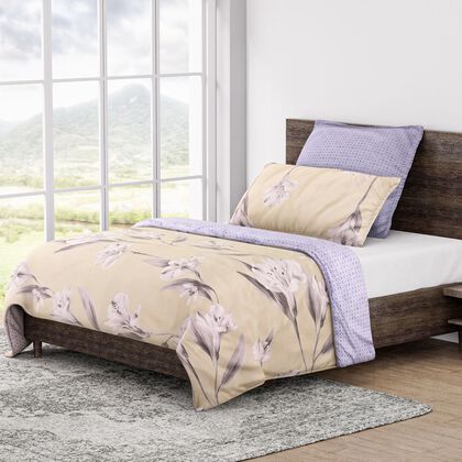 6-teiliges Bettw&auml;sche-Set - bedruckter Floralmuster, Mikrofaser, Bettbezug 135x200 cm (2 St&uuml;ck), Kissenbezug 40x80 cm (2 St&uuml;ck) und 80x80 cm (2 St&uuml;ck), Braun