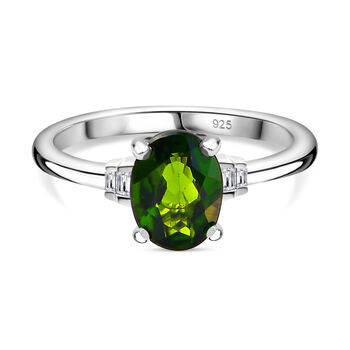Nat&uuml;rlicher Chromdiopsid und Zirkon Ring 925 Silber platiniert (Gr&ouml;&szlig;e 16.00) ca. 1,40 ct