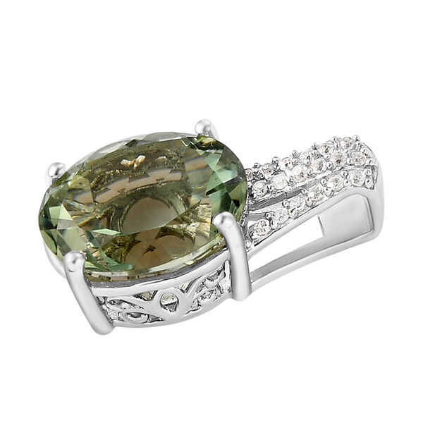 Prasiolith und weißer Zirkon-Anhänger, 925 Silber platiniert ca. 4,57 ct image number 5