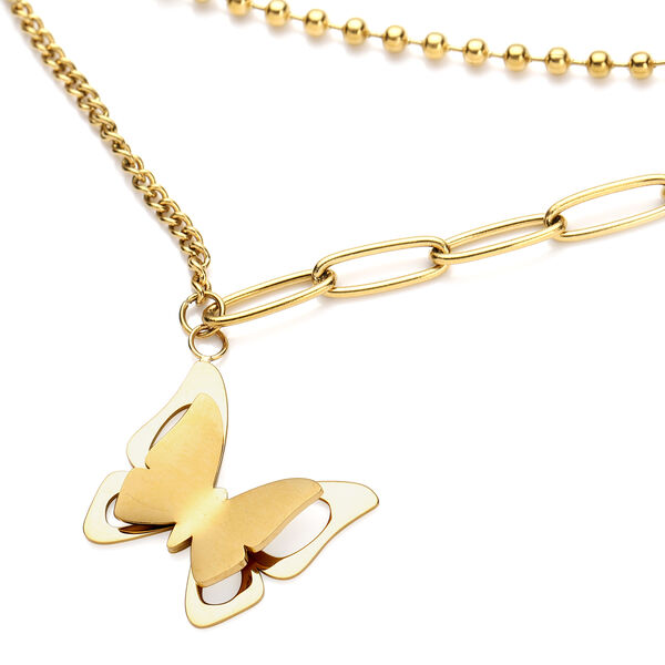 Doppelte, verstellbare Halskette, ca. 40.5 cm Edelstahl IP-Gold image number 3