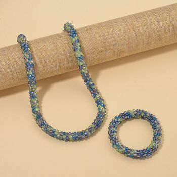 2er Set - Mehrfarbiger Kristall Halskette und Armband, flexibel, Neon