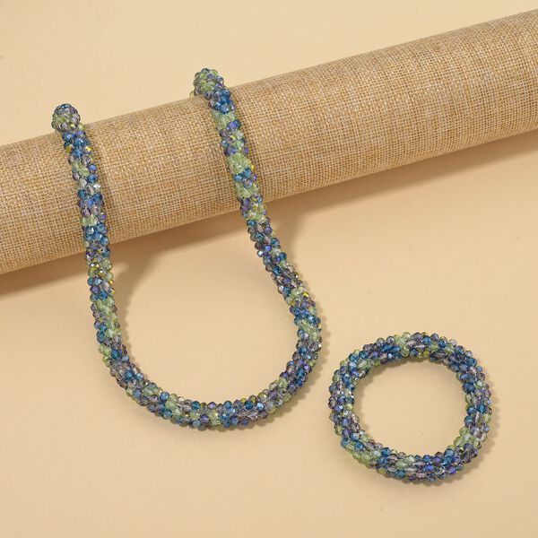 2er Set - Mehrfarbiger Kristall Halskette und Armband, flexibel, Neon image number 2