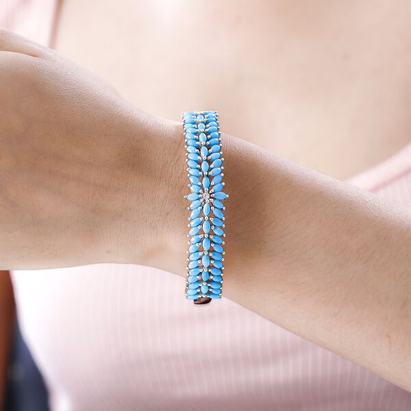 Amerikanischer, nat&uuml;rlicher Sleeping Beauty T&uuml;rkis und wei&szlig;er Zirkon-Armreif, ca. 19 cm, 925 Silber platiniert ca. 10,40 ct image number 3