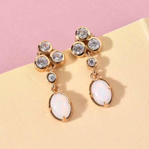 Nat&uuml;rlicher &Auml;thiopischer Opal und Zirkon Ohrh&auml;nger 925 Silber 585 Vergoldet ca. 2,25 ct&nbsp; image number 2