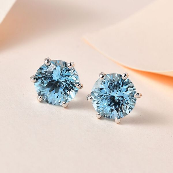 120 Facetten Himmelblauer Topas Ohrringe, 925 Silber platiniert ca. 5.63 ct image number 2