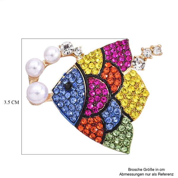 Kunststoff Perle, Mehrfarbiger Kristall Fisch Brosche  Gelb image number 6