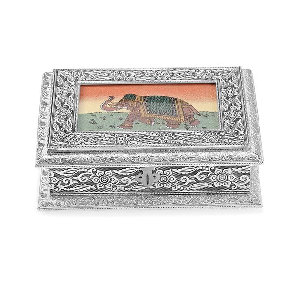 Handgefertigte, oxidierte Schmuckbox mit Edelsteinmalerei, Landschaft-Design,  20x15x6,36 cm image number 2
